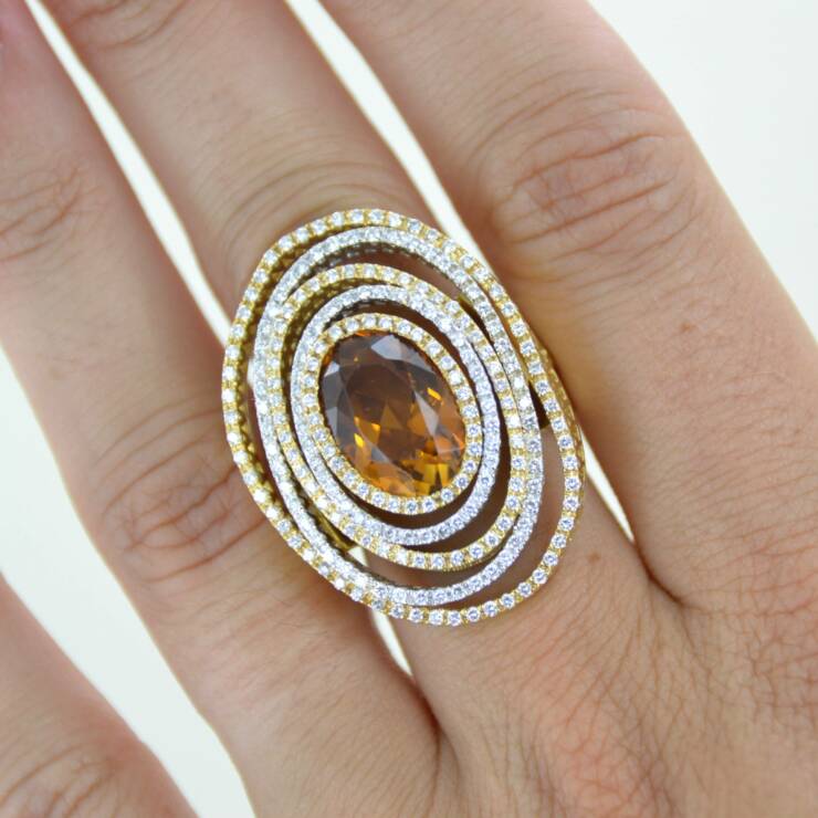 Bague citrine tourbillon diamants