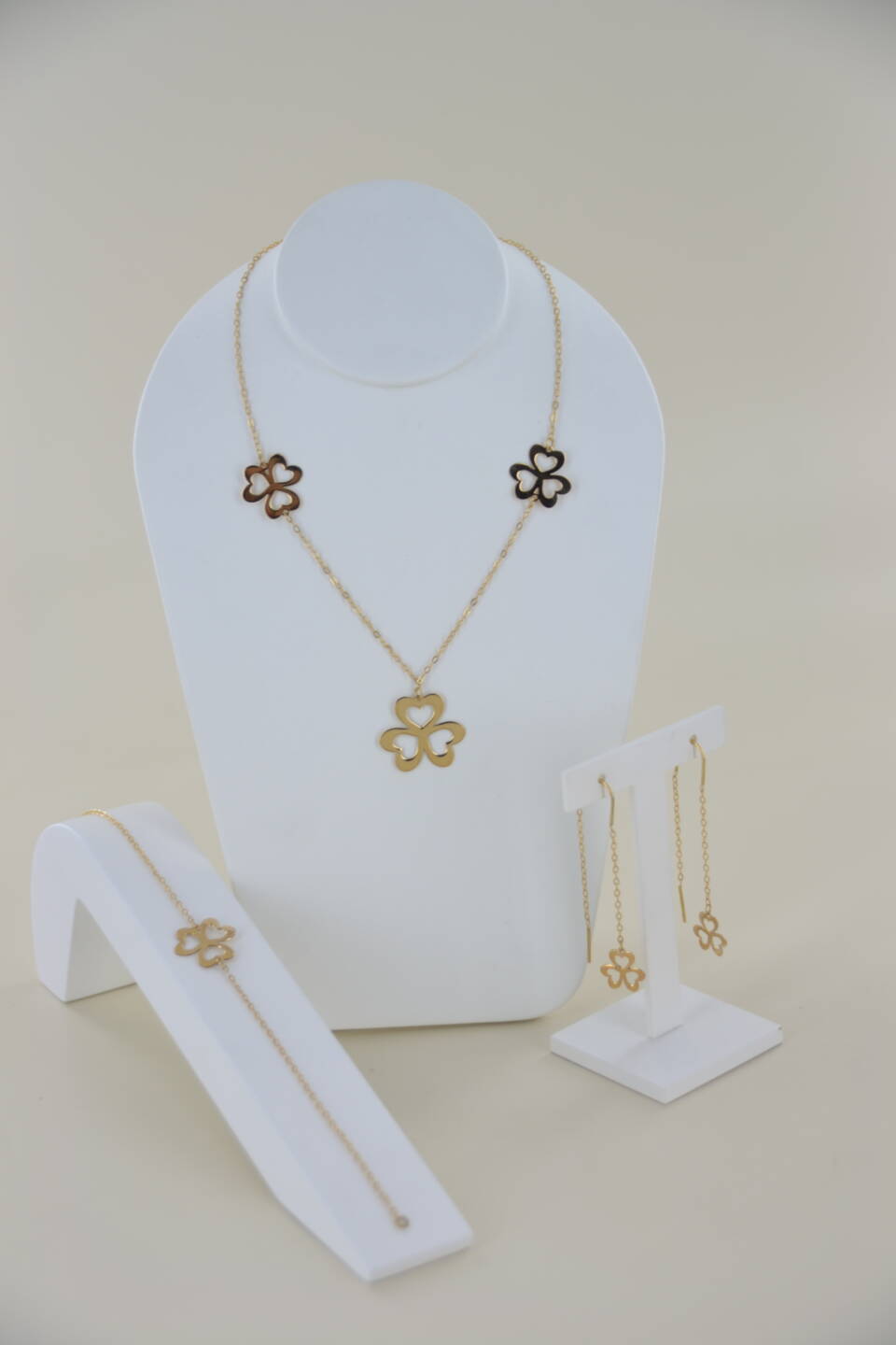 Parure trèfle collier, bracelet et boucles d'oreilles