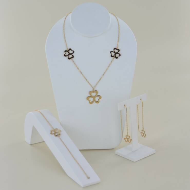 Parure trèfle collier, bracelet et boucles d'oreilles